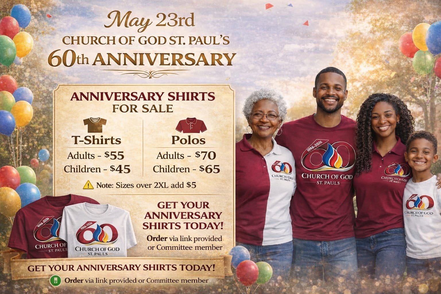 60th Anniversary Shirts For Sale — Church of God St. Pauls